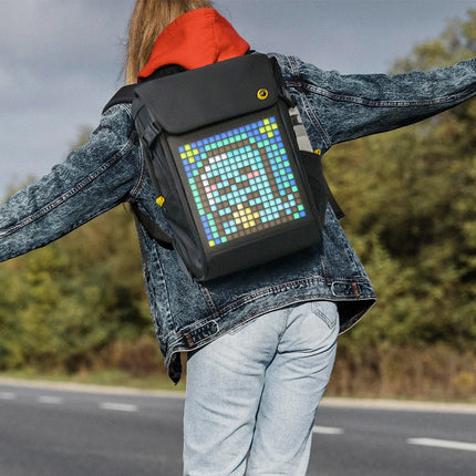 DIVOOM Pixoo M Backpack Men 15 Inch Waterproof School Backpack Laptop Bag Women'Daypack with 16 × 16 RGB LED Screen Travel Black
