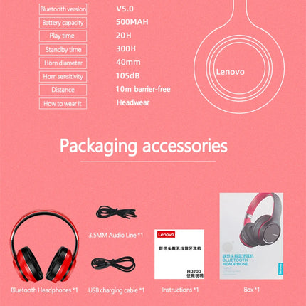 Lenovo HD200 Bluetooth Earphones Over-ear Foldable Computer Wireless Headphones Noise Cancellation HIFI Stereo Gaming Headset