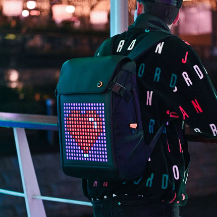 DIVOOM Pixoo M Backpack Men 15 Inch Waterproof School Backpack Laptop Bag Women'Daypack with 16 × 16 RGB LED Screen Travel Black