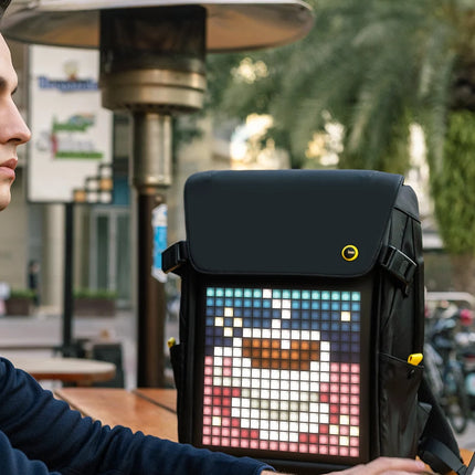 DIVOOM Pixoo M Backpack Men 15 Inch Waterproof School Backpack Laptop Bag Women'Daypack with 16 × 16 RGB LED Screen Travel Black
