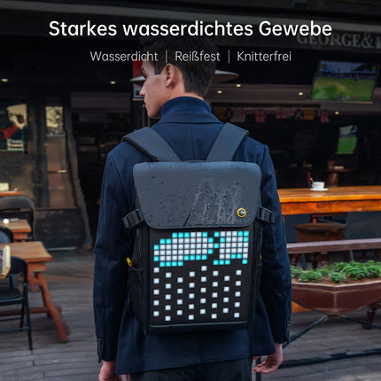 DIVOOM Pixoo M Backpack Men 15 Inch Waterproof School Backpack Laptop Bag Women'Daypack with 16 × 16 RGB LED Screen Travel Black