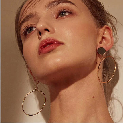 Simple Fashion Gold Silver Plated Geometric Big Round No Pierced Clip Earring for No Ear Hole Women Big Hollow Ear Clips Jewelry