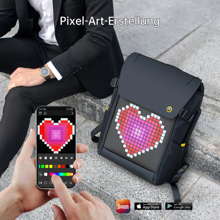 DIVOOM Pixoo M Backpack Men 15 Inch Waterproof School Backpack Laptop Bag Women'Daypack with 16 × 16 RGB LED Screen Travel Black