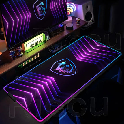 RGB MSI Pc Gaming Keyboard Expansion Mouse Pad LED Glowing Mat Anti-slip Rubber Backlight Esports Game Laptop Home Office Setup