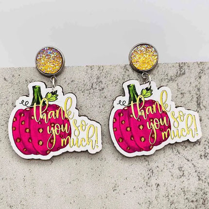 2024 New Autumn Thanksgiving Earrings Turkey Pumpkin Maple Leaf Wooden Earrings Women's Thanksgiving Festival Jewelry