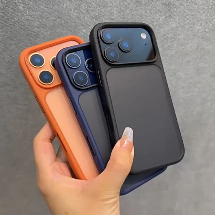Luxury Orange Shield Matte Transparent Phone Case For iPhone 17 Pro Max 17 Pro 17Air Metal Buttons Skin Feel Shockproof Cover
