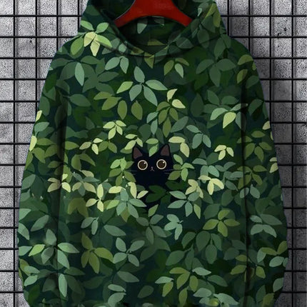 Men's Hoodie Cartoon Cute Cat Print Y2k Sweatshirt Harajuku Hooded  Pullover Casual Oversized Long Sleeve Top Men's Clothing