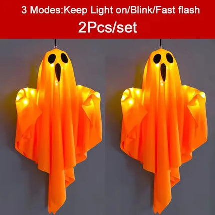 LED Glow Ghost Party Halloween Decoration for Home Indoor Outdoor Haunted House Bar Hanging Horror Props with Lights