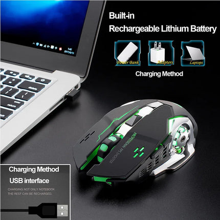 Free Wolf X8 Wireless Game Mouse Mute  Backlit Mechanical Mouse Ergonomic Charging Optical Mouse for PC Laptop Desktop