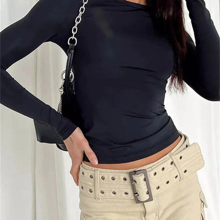 Long Sleeve T Shirt Women Autumn Winter Y2k Crop Top Casual Slim Fit Pullovers Solid O Neck T-shirts Streetwear Female Basic Tee