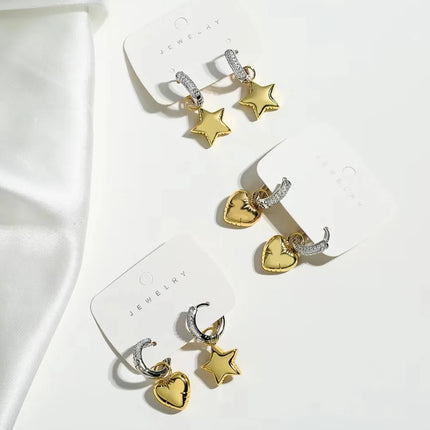 Asymmetric earrings. Different Design Jewelry Love Pendant Fashion Star Earrings Sparkling Zircon Personalized Jewelry