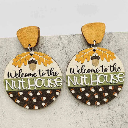 2024 New Autumn Thanksgiving Earrings Turkey Pumpkin Maple Leaf Wooden Earrings Women's Thanksgiving Festival Jewelry
