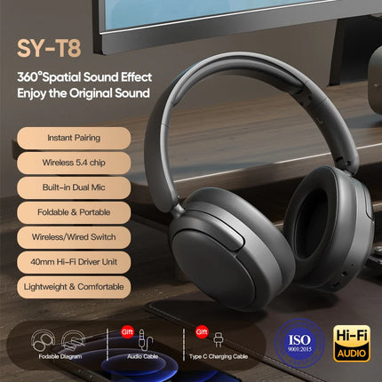 EOENKK Chioce Original SY-T8 Wireless Headphones Bluetooth 5.4 20h Long Battery Life Noise Reduction Gaming Headset With Mic