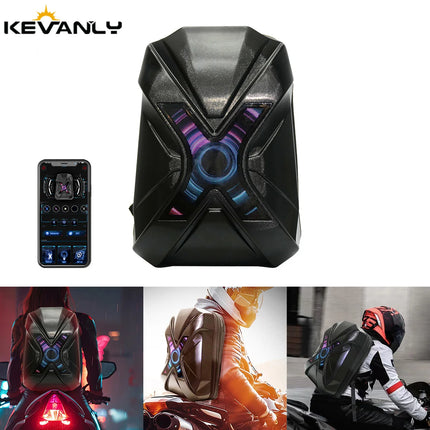 LED Backpack Large Capacity LOY DIY Programmable X Shape LED Screen Cycling Bag Motorcycle Bicycle Helmet Storage Bag Hard Shell
