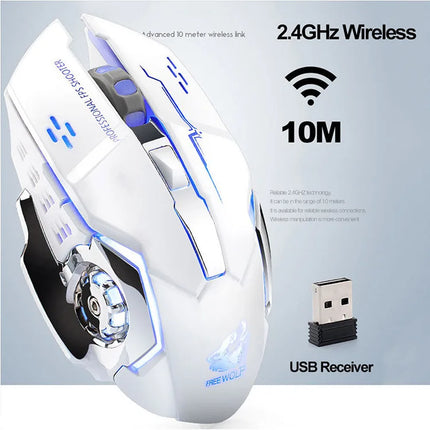 Free Wolf X8 Wireless Game Mouse Mute  Backlit Mechanical Mouse Ergonomic Charging Optical Mouse for PC Laptop Desktop