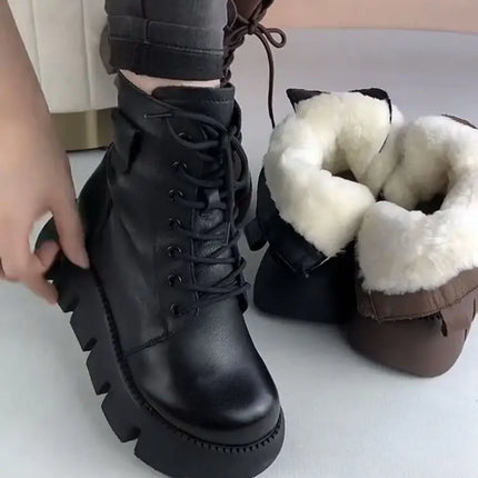 Snow Boots Womens Shoes 2025 New Boots Warm Wool Platform Shoes Thickened Cotton Shoes Cold Winter Round Toe Platform Boots