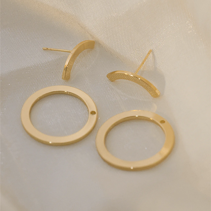 1 pair of retro geometric circular earrings on the back, fashionable and personalized design for women.