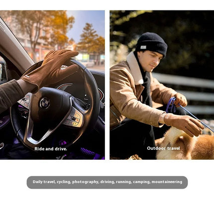 Winter Warm Gloves for Men's Outdoor Cycling and Driving Suede and Fleece Thickened Non-slip Touch Screen Gloves