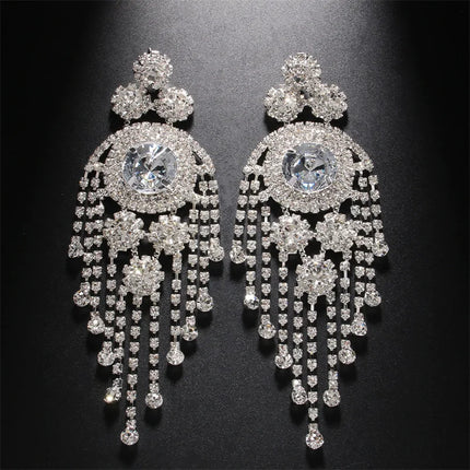 European and American rhinestone earrings for women's fashionable multi-layer exaggerated tassel earrings, versatile accessories