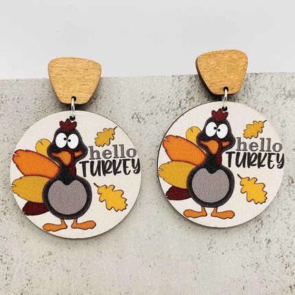 2024 New Autumn Thanksgiving Earrings Turkey Pumpkin Maple Leaf Wooden Earrings Women's Thanksgiving Festival Jewelry