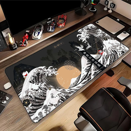 Japanese Great Wave Off/Chinese Style Dragon Mouse Pad for Gamer Setup Gaming Mousepad Rubber Keyboard Pads Pc Desk Mat 50x100cm