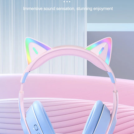 RGB Cat Ear Bluetooth Headphones For Girls Gradient Wireless Headphones With Microphone Stereo Music Game Earphones Kids Gifts