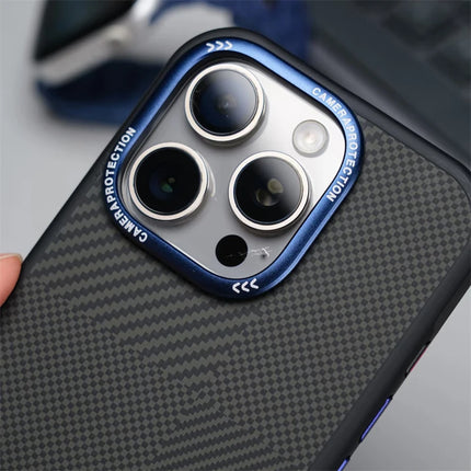 Matte Carbon Fiber Texture MagSafe Phone Case For iPhone 17 Wireless Charging Alloy Lens Protective Cover