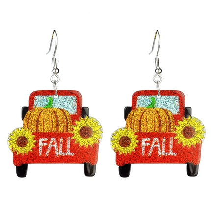 New Autumn Thanksgiving Earrings Turkey Pumpkin Pie Maple Leaf Coffee Sunflower Sparkling Acrylic Earrings Thanksgiving Gift