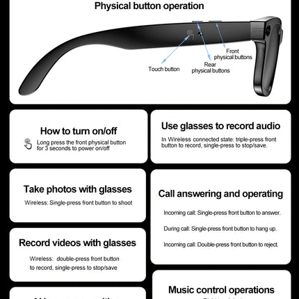 LIGE Smart Glasses 100W Pixel Camera Smart Glasses Camera Bluetooth Call Music Sunglasses AI Voice Assistant Video Sound Record