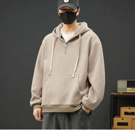 2025 New in Men's Hoodie Half Zip Long Sleeve Oversize Hooded Sweatshirt Male Spring Clothes Loose Fit Zip-up Golf Wear Big Size