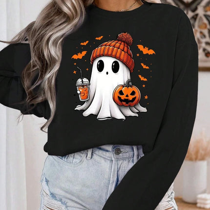 Autumn Womans Halloween Sweatshirts Coffee Lover Printing Hoodies Fleece Comfortable Crewneck Pullover Fashion Female Clothes