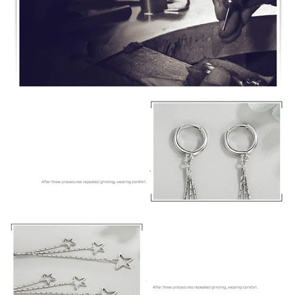 Elegant Popular Three Stars Hoop Earrings For Women 925 Sterling Silver Party Jewelry Beautiful Long Tassel EarringElegant