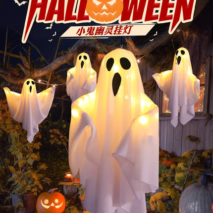 LED Glow Ghost Party Halloween Decoration for Home Indoor Outdoor Haunted House Bar Hanging Horror Props with Lights