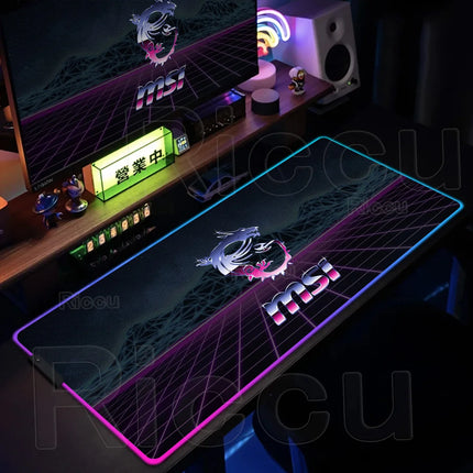 RGB MSI Pc Gaming Keyboard Expansion Mouse Pad LED Glowing Mat Anti-slip Rubber Backlight Esports Game Laptop Home Office Setup