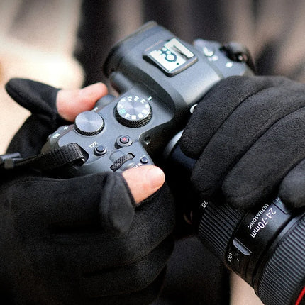 Winter Warm Gloves for Men's Outdoor Cycling and Driving Suede and Fleece Thickened Non-slip Touch Screen Gloves