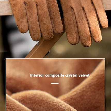 Winter Warm Gloves for Men's Outdoor Cycling and Driving Suede and Fleece Thickened Non-slip Touch Screen Gloves