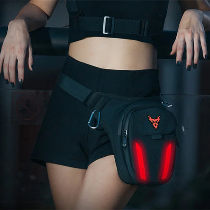 LED Red Light Motorcycle Leg Bag Thigh Belt Hip Bum Waterproof Ride Cycling Biker Waist Bag Fanny Pack Moto Travel Hiking Pocket