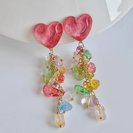 Romantic Temperament Fringed Purple Flower Clip on Earrings Without Piercing Fairy Vacation Style Seaside Long Ear Clips Cuffs