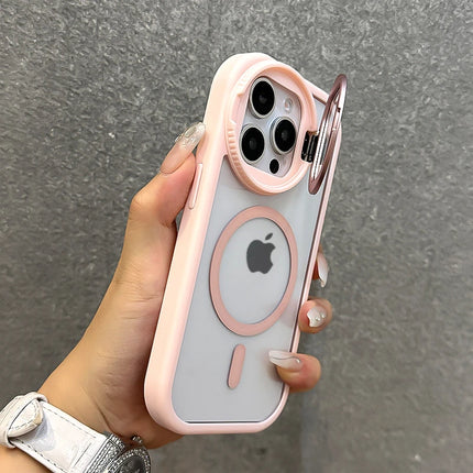 Fold Glass Lens Stand Magnetic Transparent Case For iPhone 17 16 15 14 13 12 11 Pro Max For Magsafe Wrist Strap Shockproof Cover