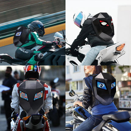 Led Riding Backpack Motorcycle LED Eyes Display Helmet Backpack Waterproof Hard Shell Personality Cycling Bag For Men Women