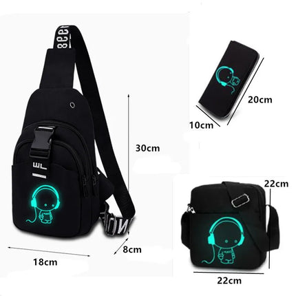 Luminous Chest Bag Multifunction Fashion Men Crossbody Bags USB Charging Chest Pack Short Trip Men 's Shoulder Bag Single