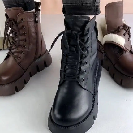 Snow Boots Womens Shoes 2025 New Boots Warm Wool Platform Shoes Thickened Cotton Shoes Cold Winter Round Toe Platform Boots