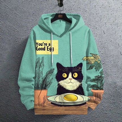 Men's Sweatshirt Casual Long Sleeve Hooded Pullover Animal Print Top Autumn Fashion Oversized Vintage Men's Hoodie Streetwear