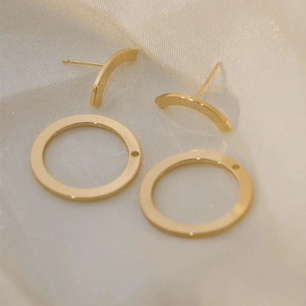 1 pair of retro geometric circular earrings on the back, fashionable and personalized design for women.