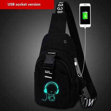 Luminous Chest Bag Multifunction Fashion Men Crossbody Bags USB Charging Chest Pack Short Trip Men 's Shoulder Bag Single
