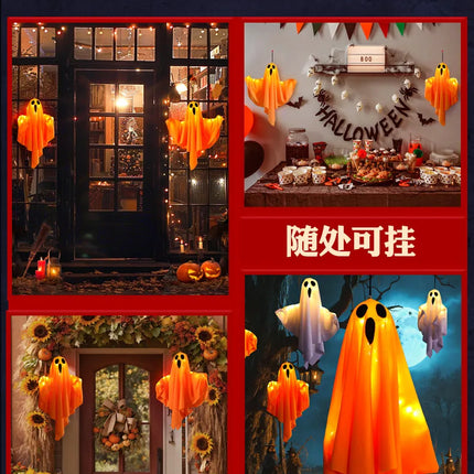 LED Glow Ghost Party Halloween Decoration for Home Indoor Outdoor Haunted House Bar Hanging Horror Props with Lights