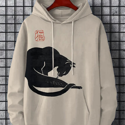 Men's Hoodie Cartoon Cute Cat Print Y2k Sweatshirt Harajuku Hooded  Pullover Casual Oversized Long Sleeve Top Men's Clothing