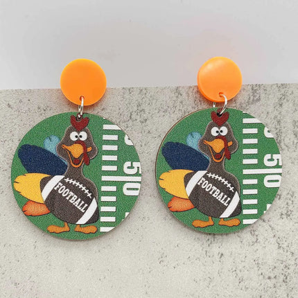 2024 New Autumn Thanksgiving Earrings Turkey Pumpkin Maple Leaf Wooden Earrings Women's Thanksgiving Festival Jewelry
