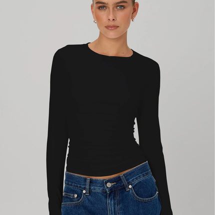 Long Sleeve T Shirt Women Autumn Winter Y2k Crop Top Casual Slim Fit Pullovers Solid O Neck T-shirts Streetwear Female Basic Tee