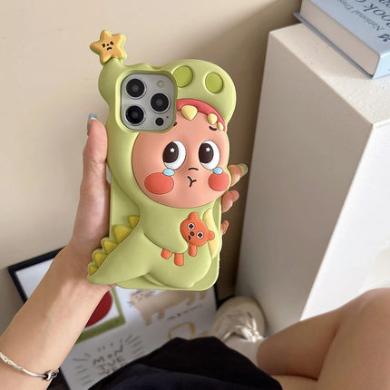 Cute 3D Dinosaur Twinkle Star Boy Phone Case For iPhone 17 Kawaii Shockproof Soft Silicone Cover